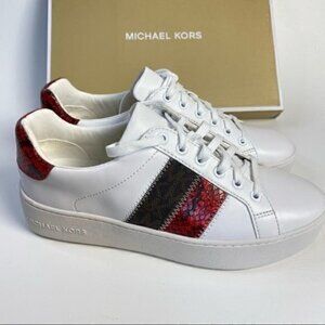 Michael Kors Poppy Lace Up White Leather Sneakers Shoes size 9